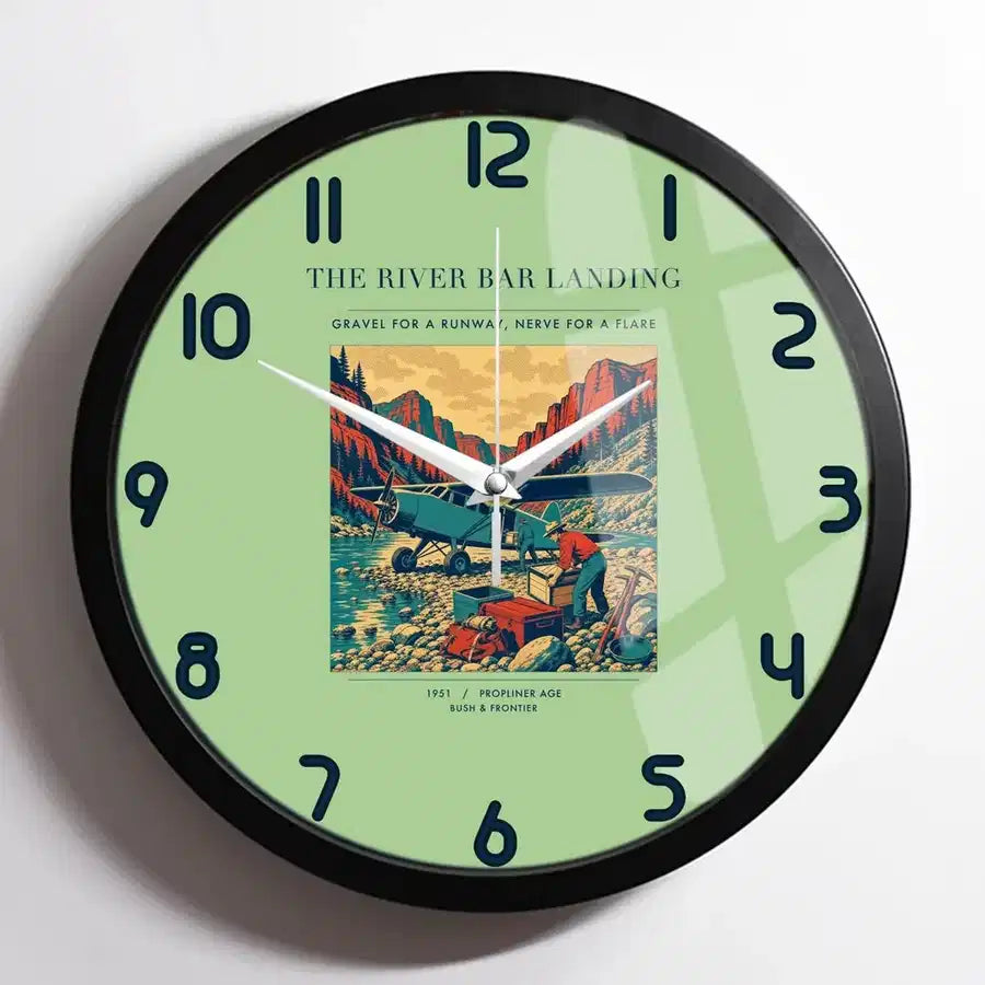 VINTAGE G4193 - The River Bar Landing - Designed Wall Clocks design on lightgreen framed
