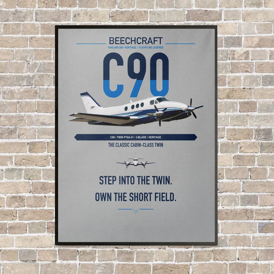 Beechcraft King Air C90 vertical canvas print - framed - light gray background