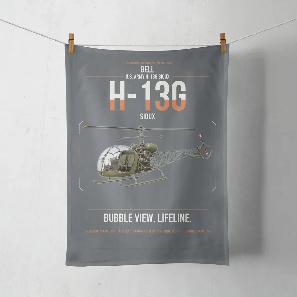 Bell H-13G Sioux design on gray towel