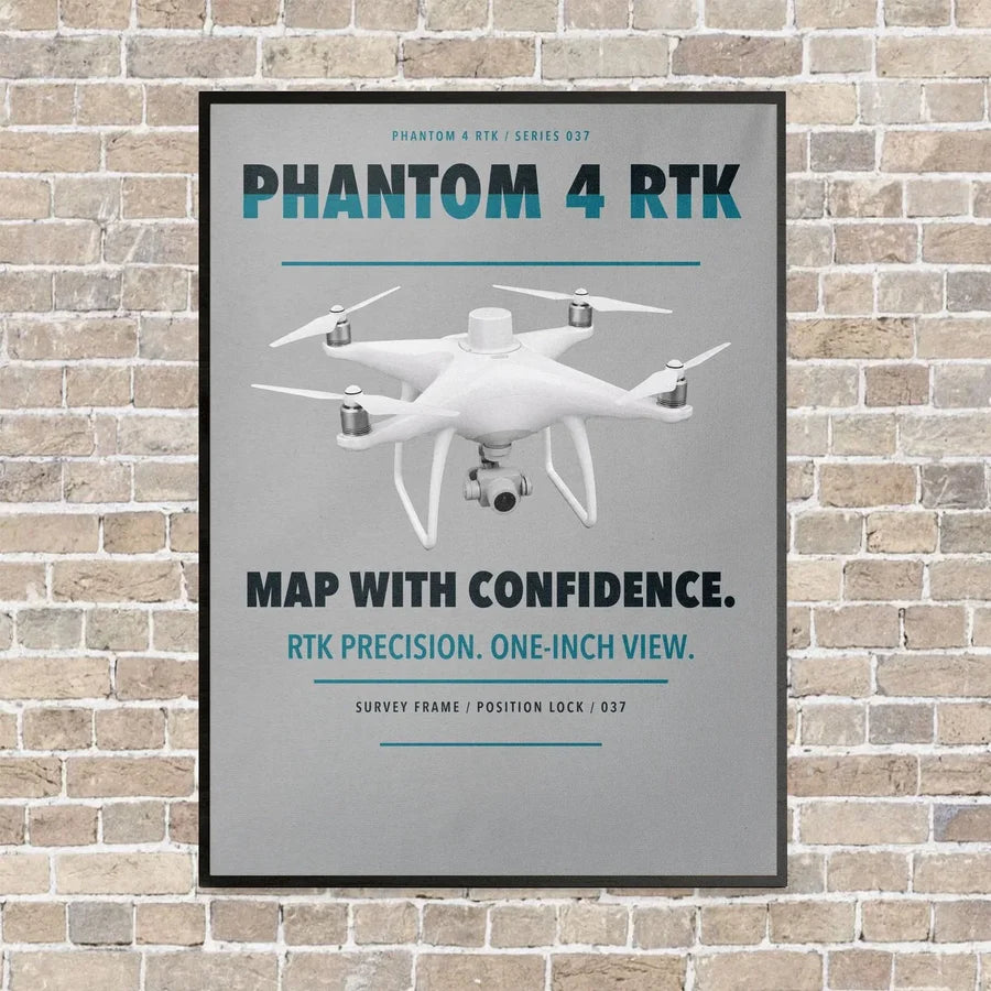 DJI Phantom 4 RTK vertical canvas print - framed - light gray background