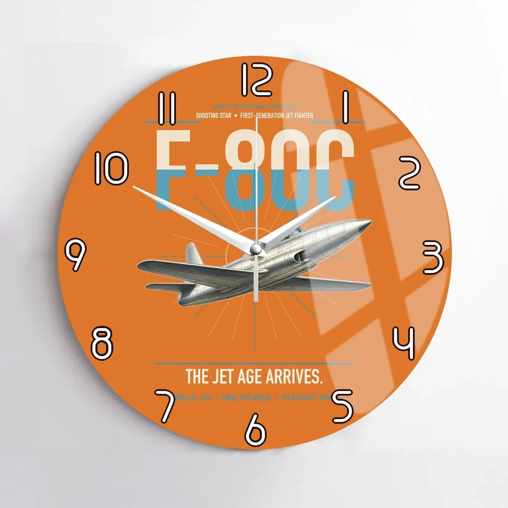 F-80C Shooting Star design on orange no frame wall clock