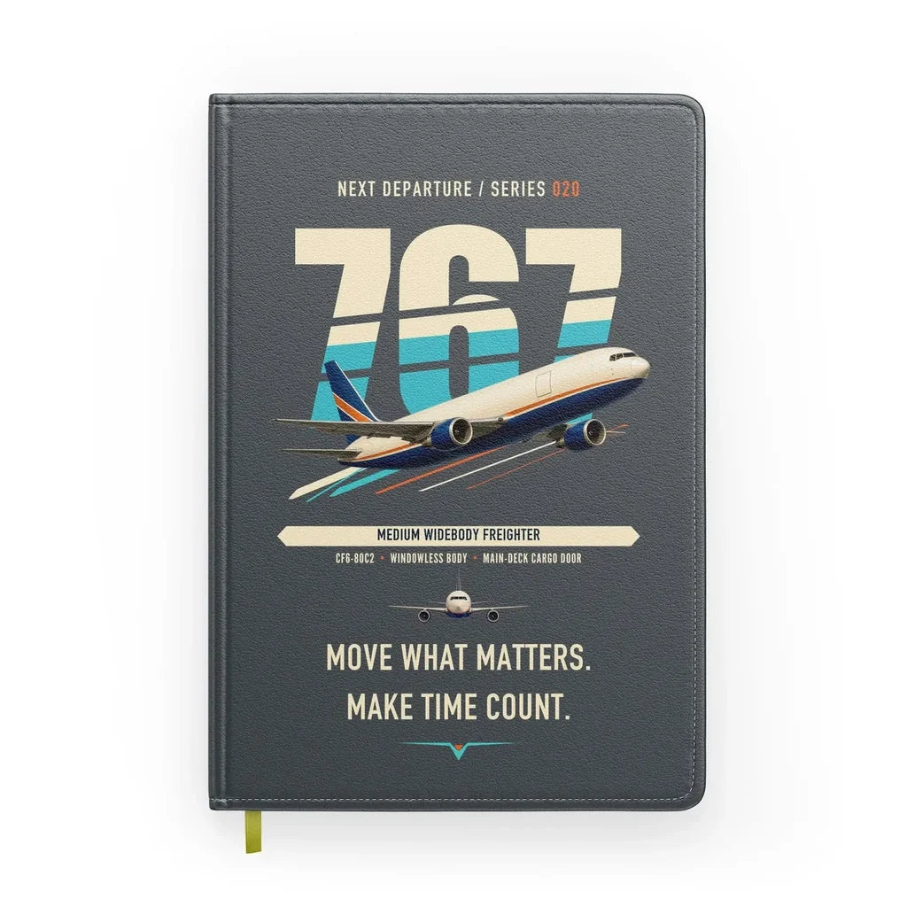 Boeing 767-300F design on gray notebook