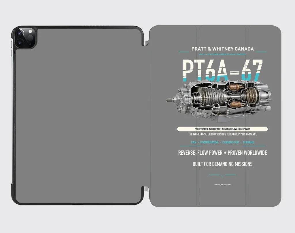 PT6A-67 design on gray ipad tablet case