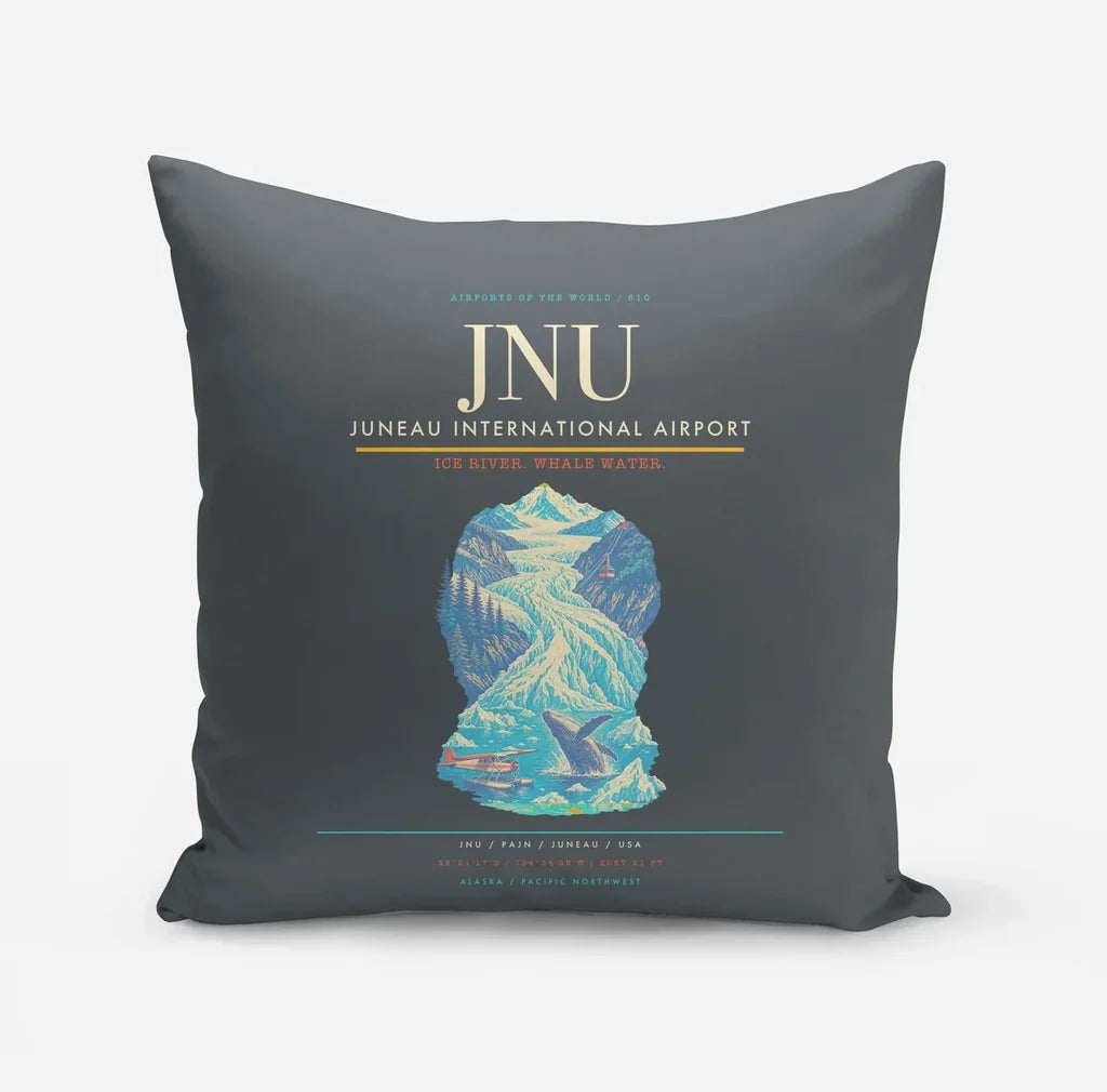 Juneau International Airport (JNU) design on gray pillow