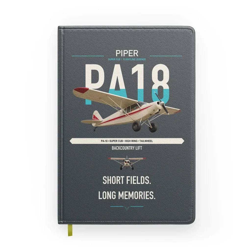 Piper PA-18 Super Cub design on gray notebook