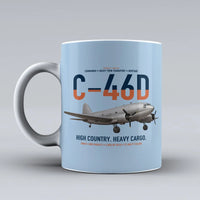 Thumbnail for C-46D Commando design on light blue ceramic mug, double-side print