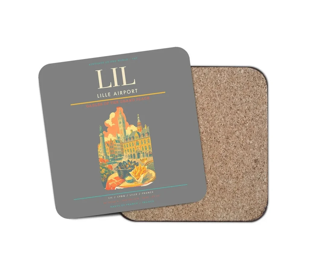 Lille Airport (LIL) design on gray 1 piece coaster