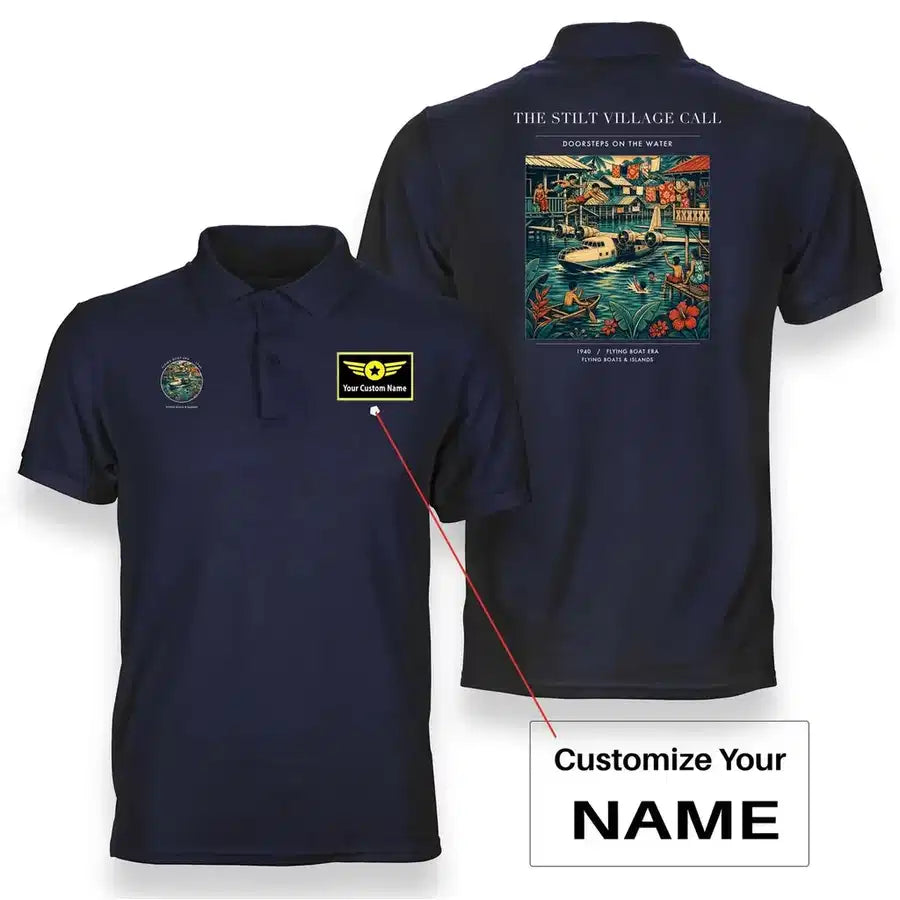 VINTAGE G4275 - The Stilt Village Call - Double-Side Polo T-Shirt design on navyblue+name