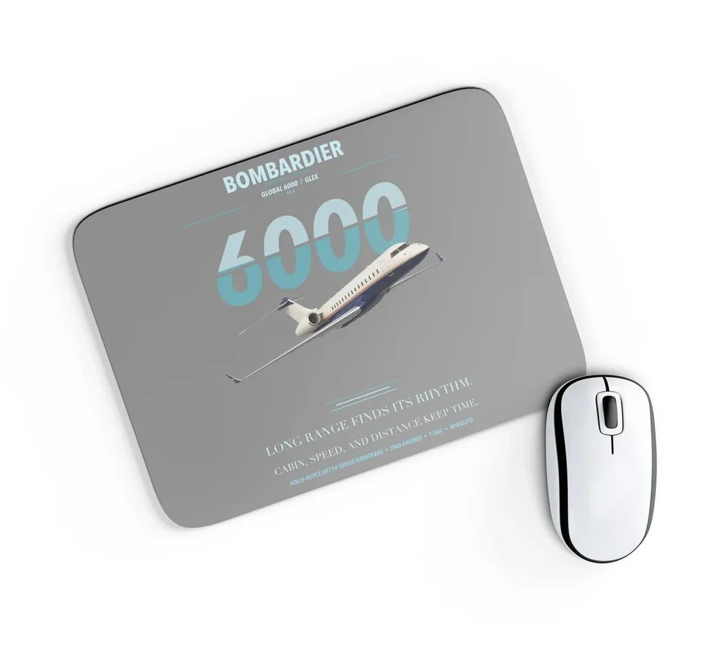 Bombardier Global 6000 design on gray rectangle mouse pad