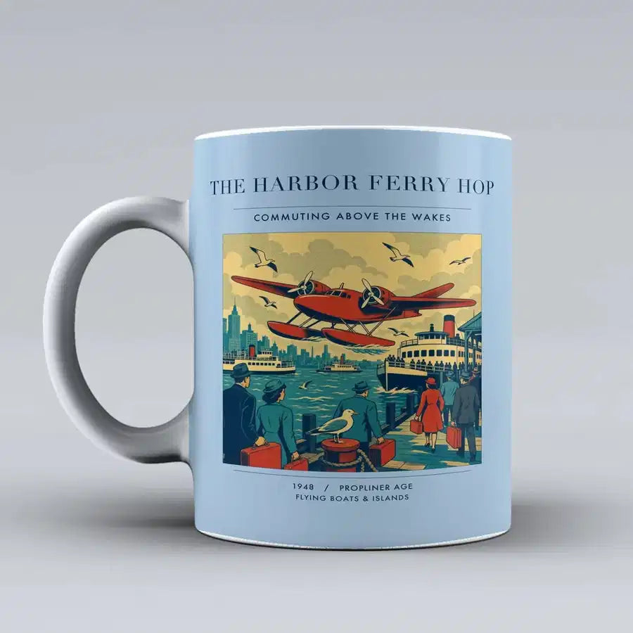 VINTAGE G4361 - The Harbor Ferry Hop - Ceramic Mug design on lightblue