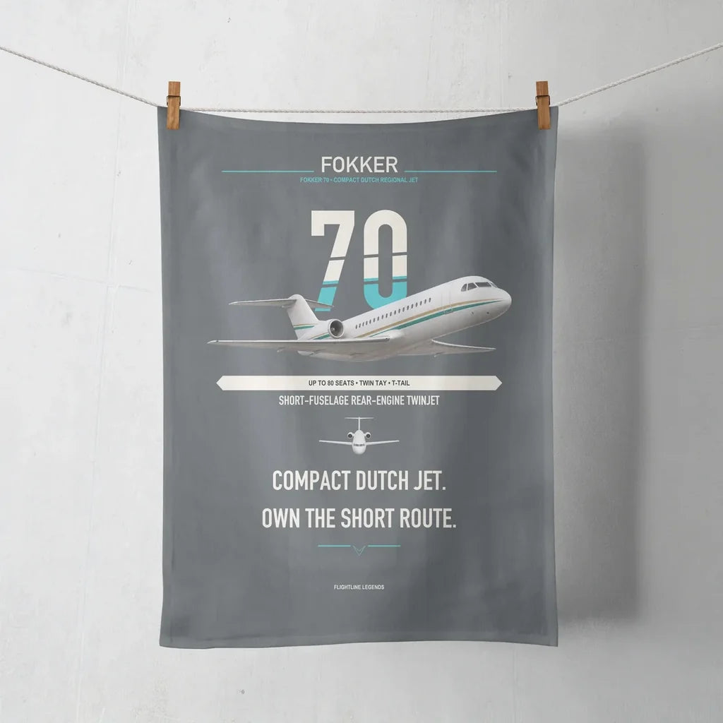 Fokker 70 design on gray towel
