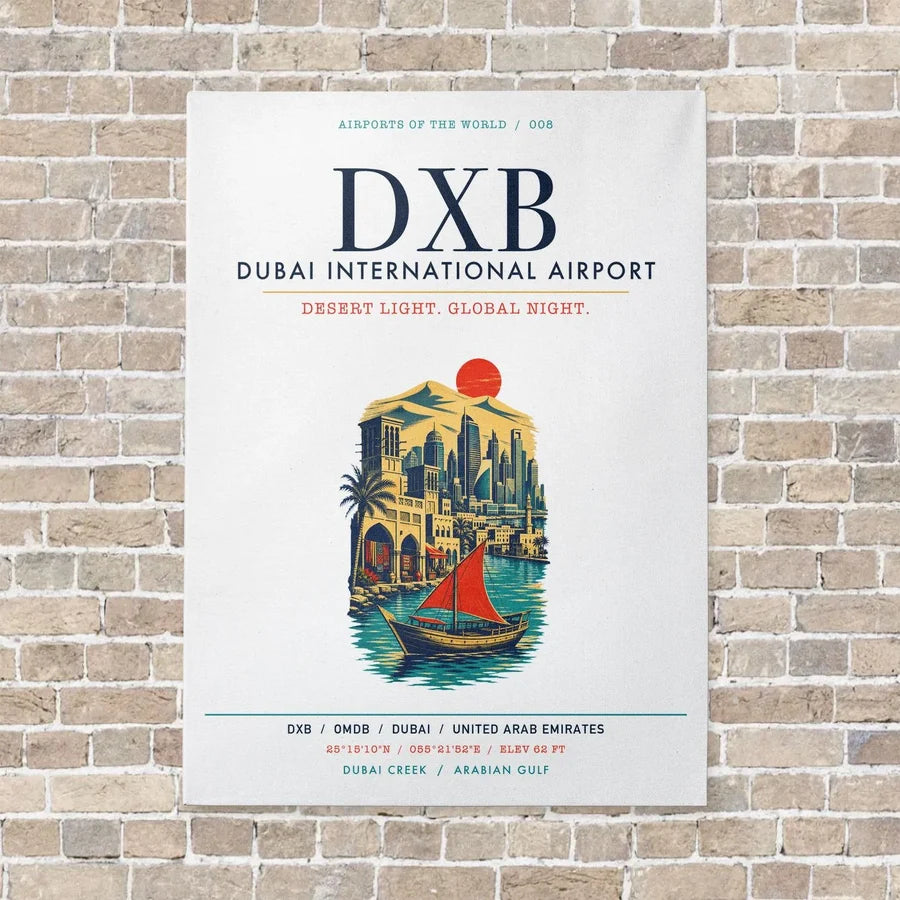 Dubai International Airport DXB vertical canvas print - no frame - white background
