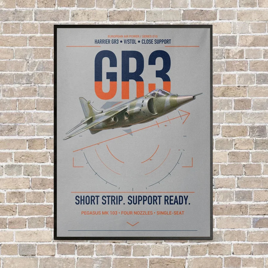 Hawker Siddeley Harrier GR3 vertical canvas print - framed - light gray background
