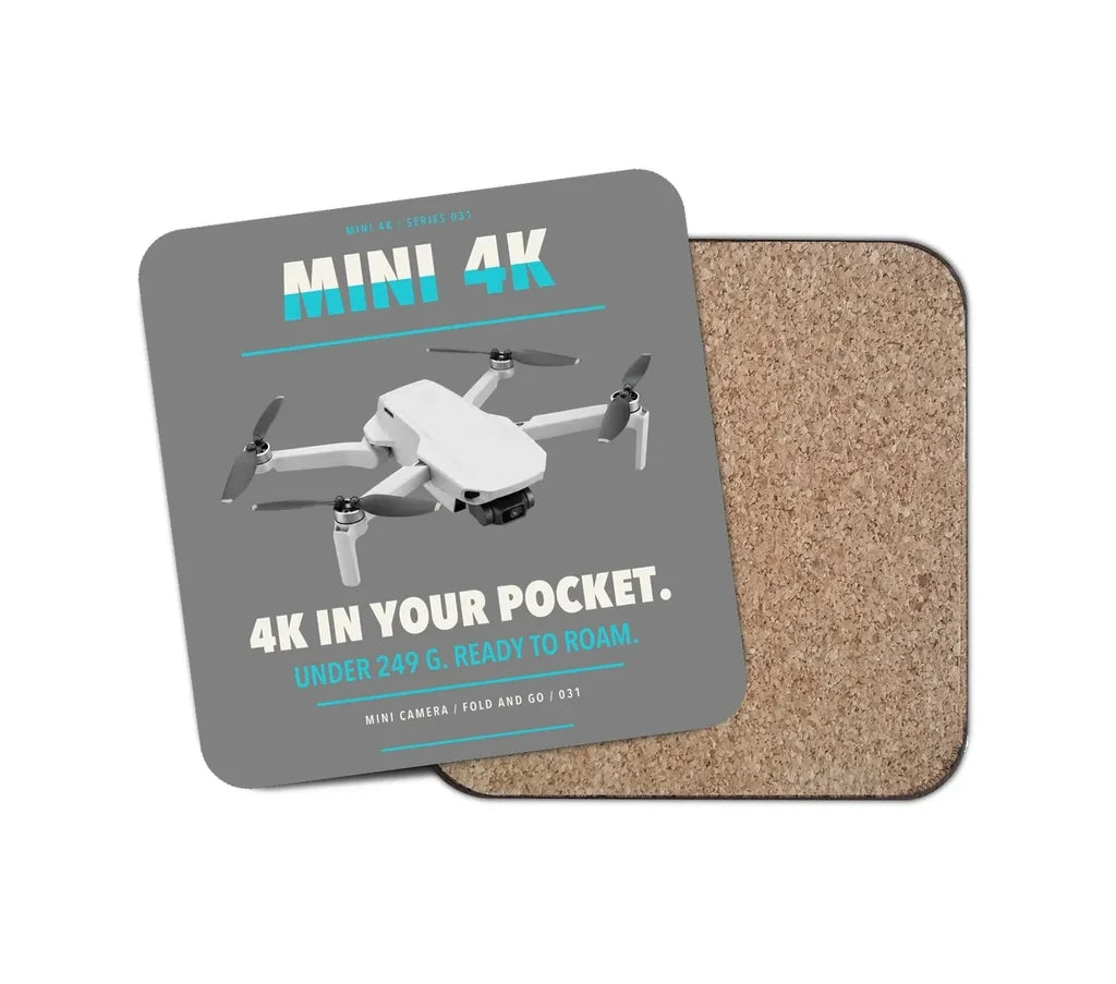DJI Mini 4K design on gray 1 piece coaster