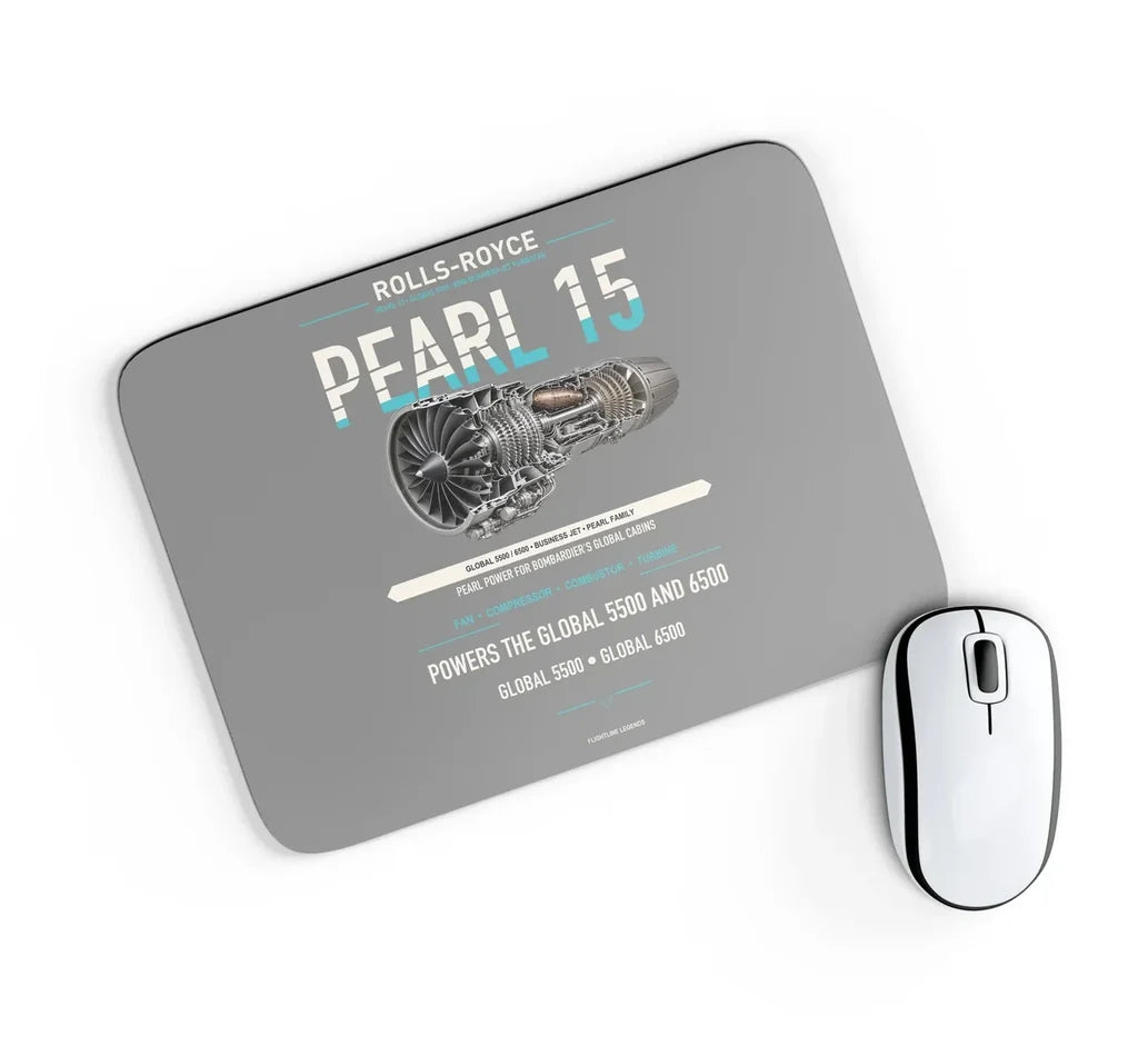 PEARL 15 design on gray rectangle mouse pad
