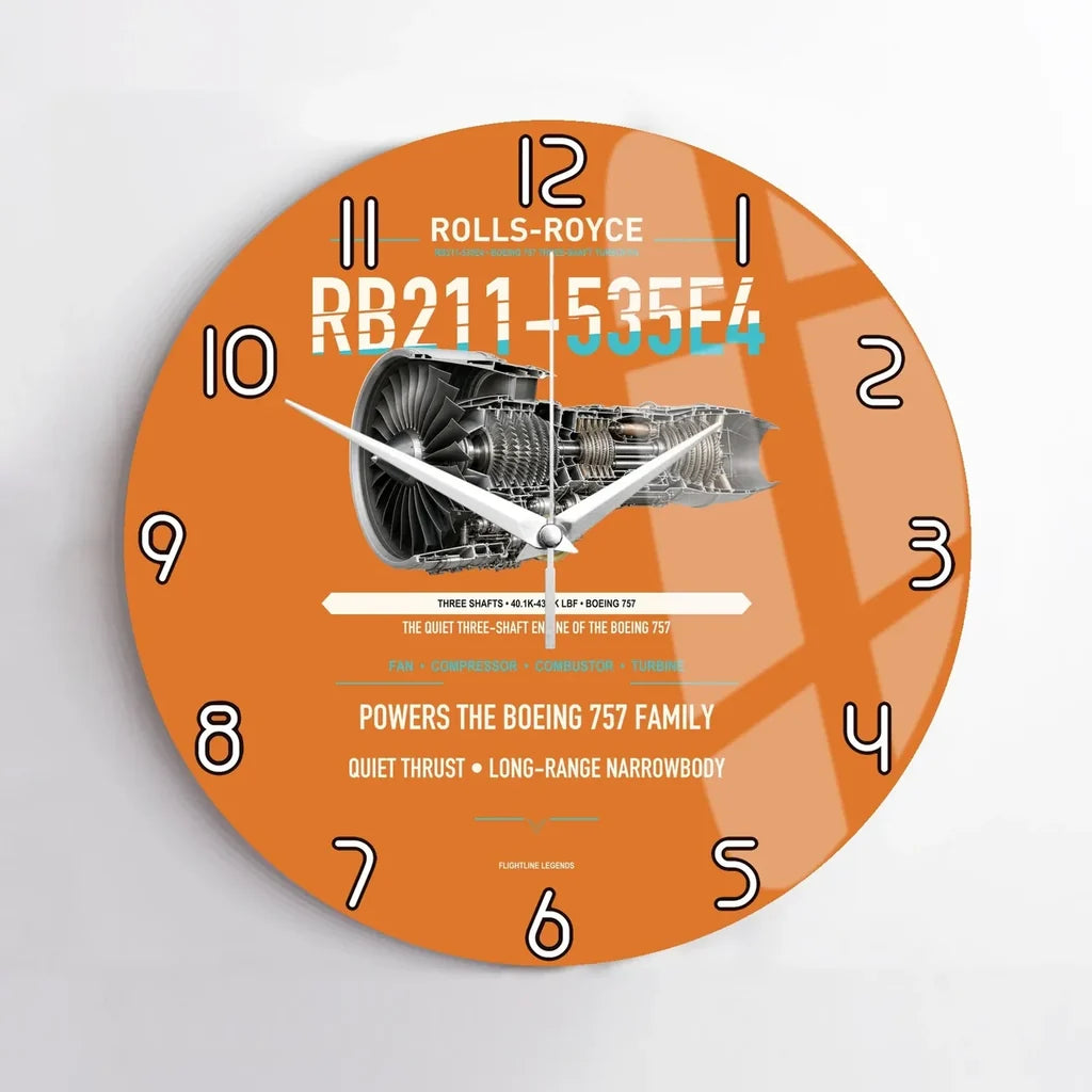 RB211-535E4 design on orange no frame wall clock