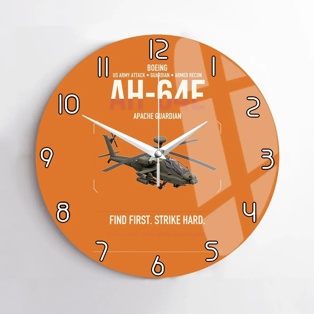 Boeing AH-64E Apache Guardian design on orange no frame wall clock