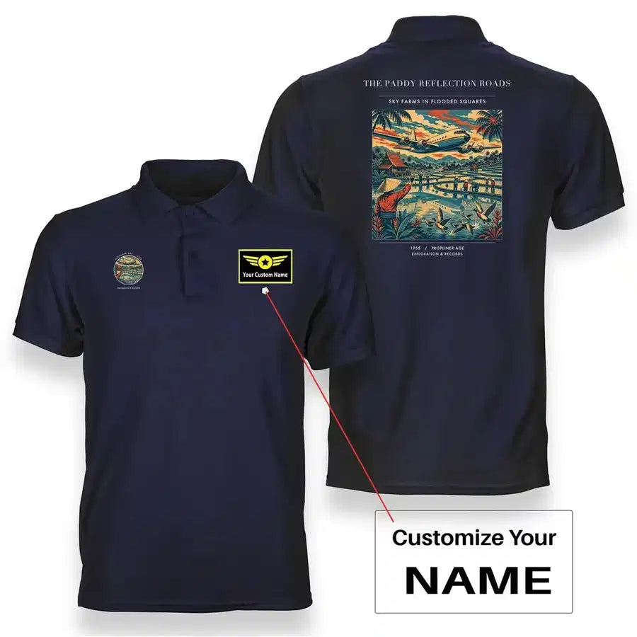 VINTAGE G4497 - The Paddy Reflection Roads - Double-Side Polo T-Shirt design on navyblue+name
