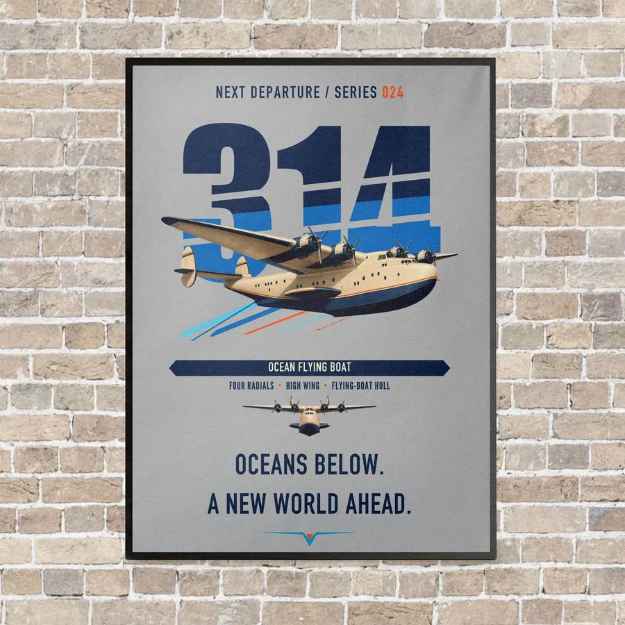 Boeing 314 Clipper vertical canvas print - framed - light gray background