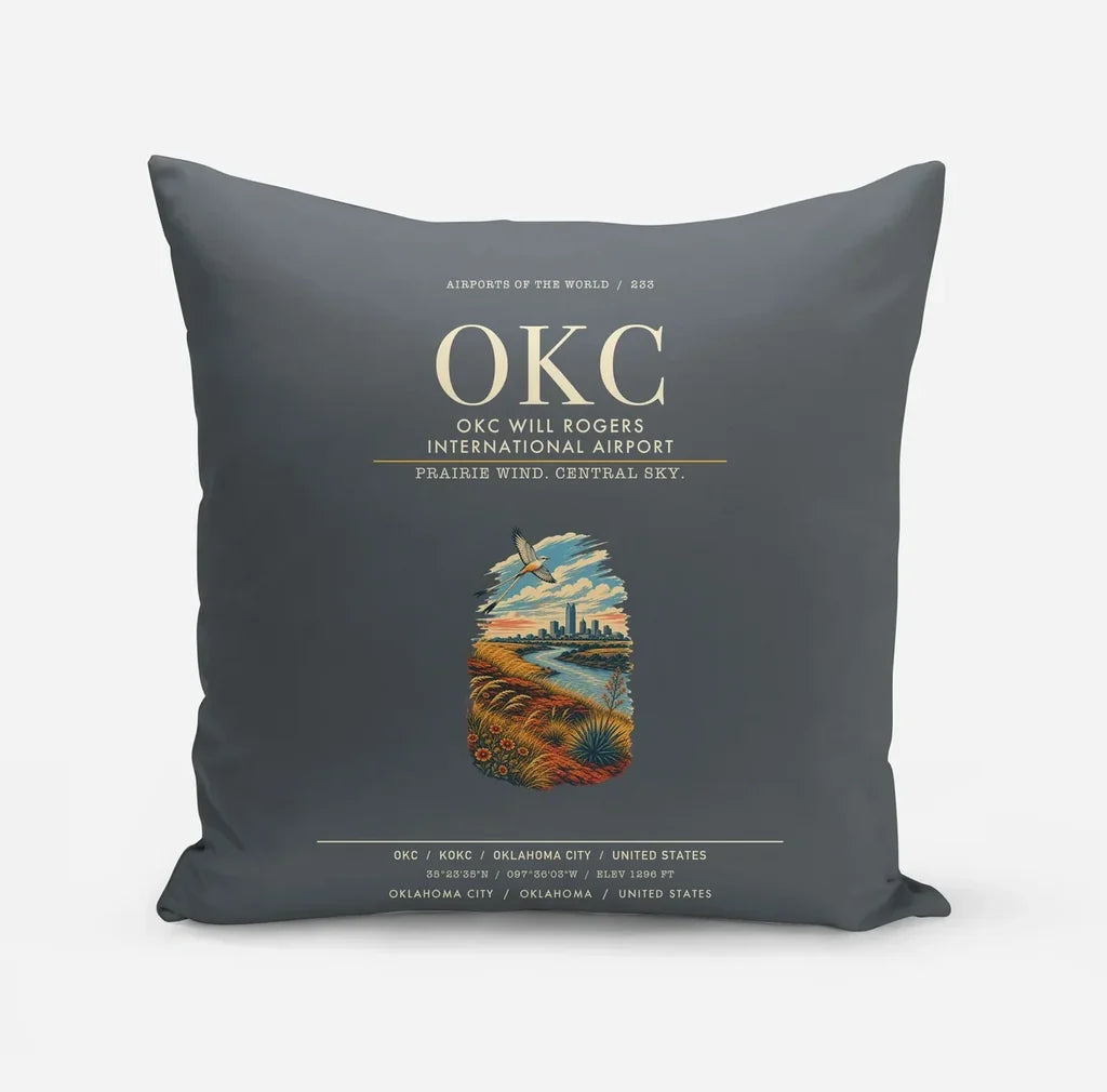 OKC Will Rogers International Airport (OKC) design on gray pillow