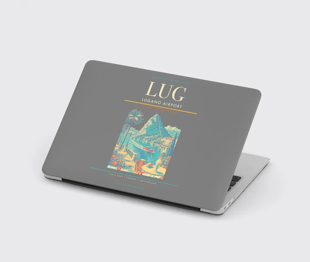 Lugano Airport (LUG) design on gray MacBook case