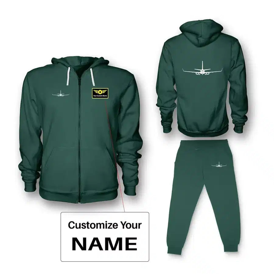Boeing 737-800NG Silhouette Zipped Hoodie - Green + Name (Customizable)