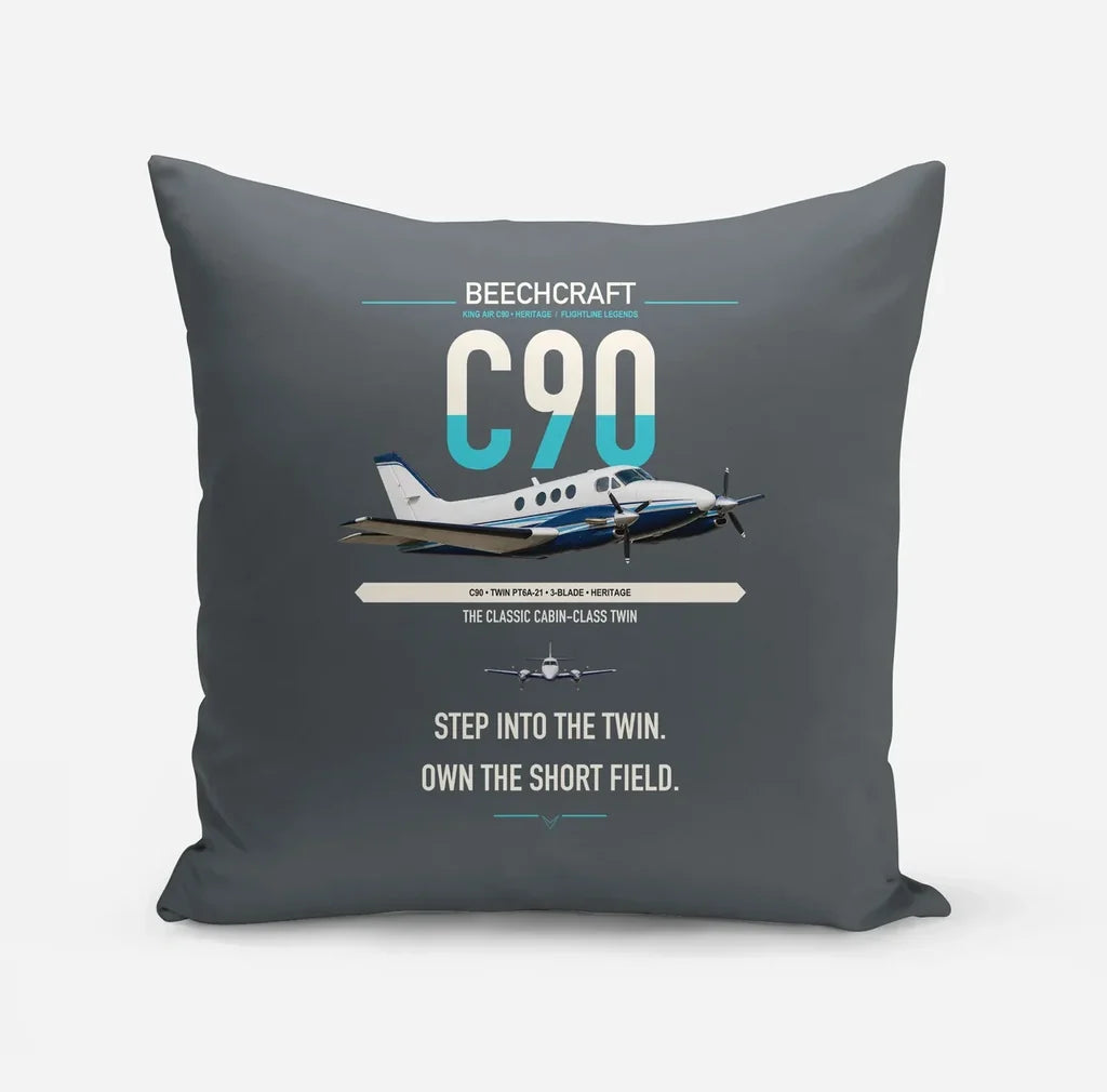 Beechcraft King Air C90 design on gray pillow