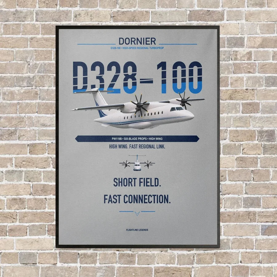 Dornier D328-100 vertical canvas print - framed - light gray background