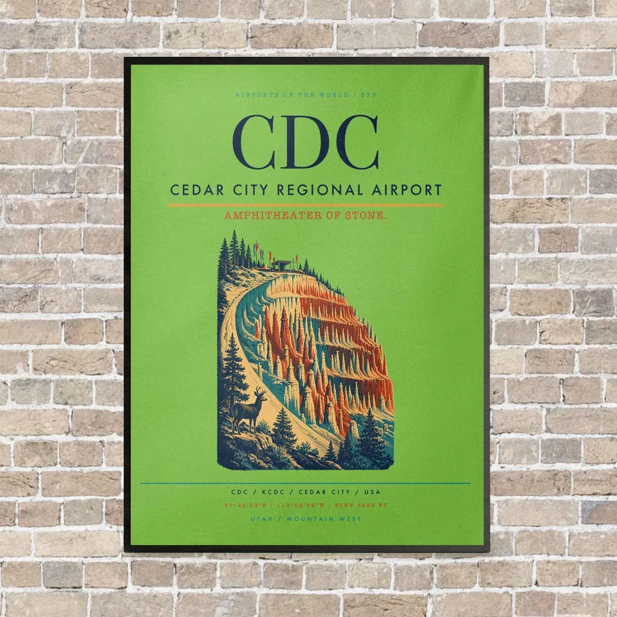 Cedar City Regional Airport CDC - Canvas Framed - Light Green