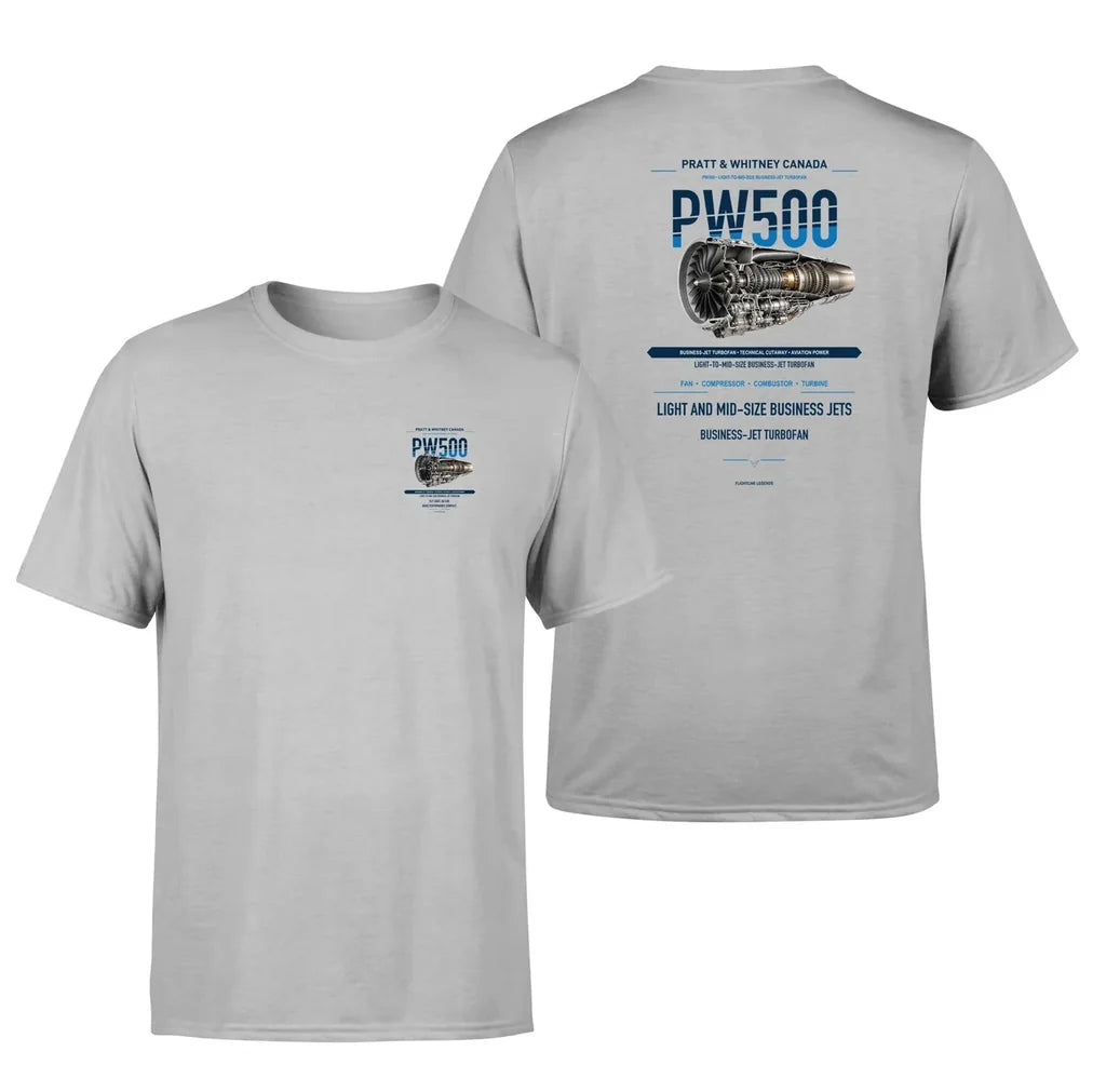 PW500 design on light gray t shirt