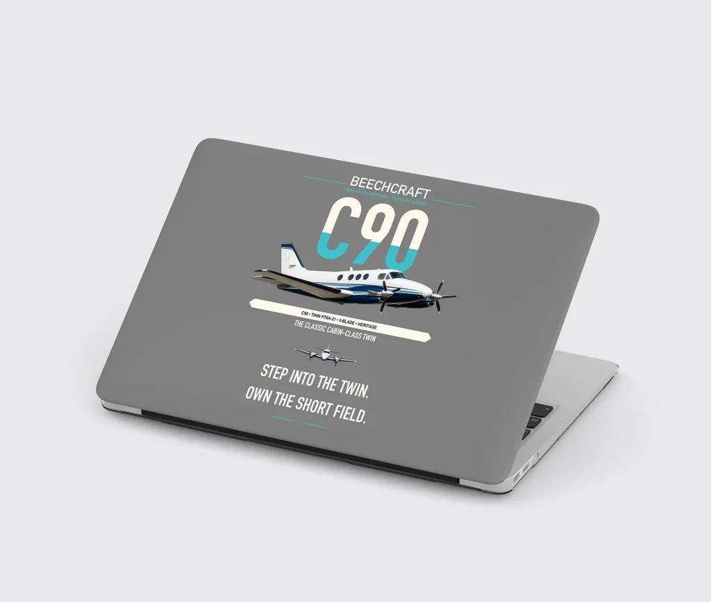 Beechcraft King Air C90 design on gray MacBook case