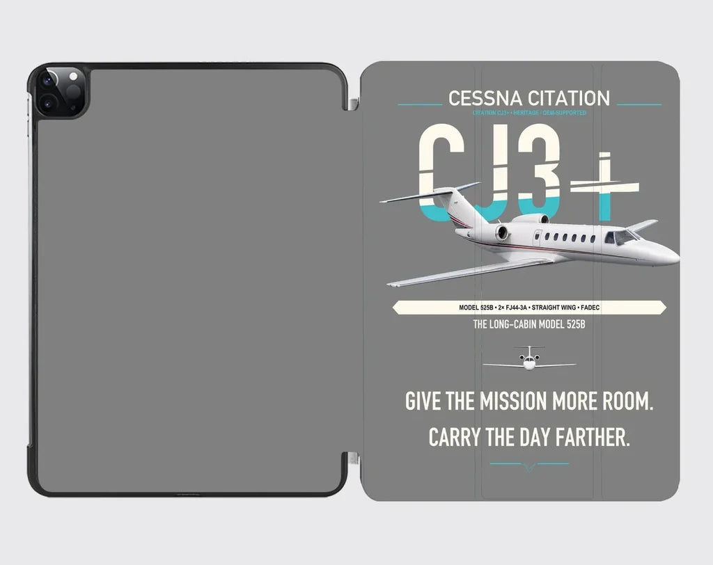 Cessna Citation CJ3+ design on gray ipad tablet case