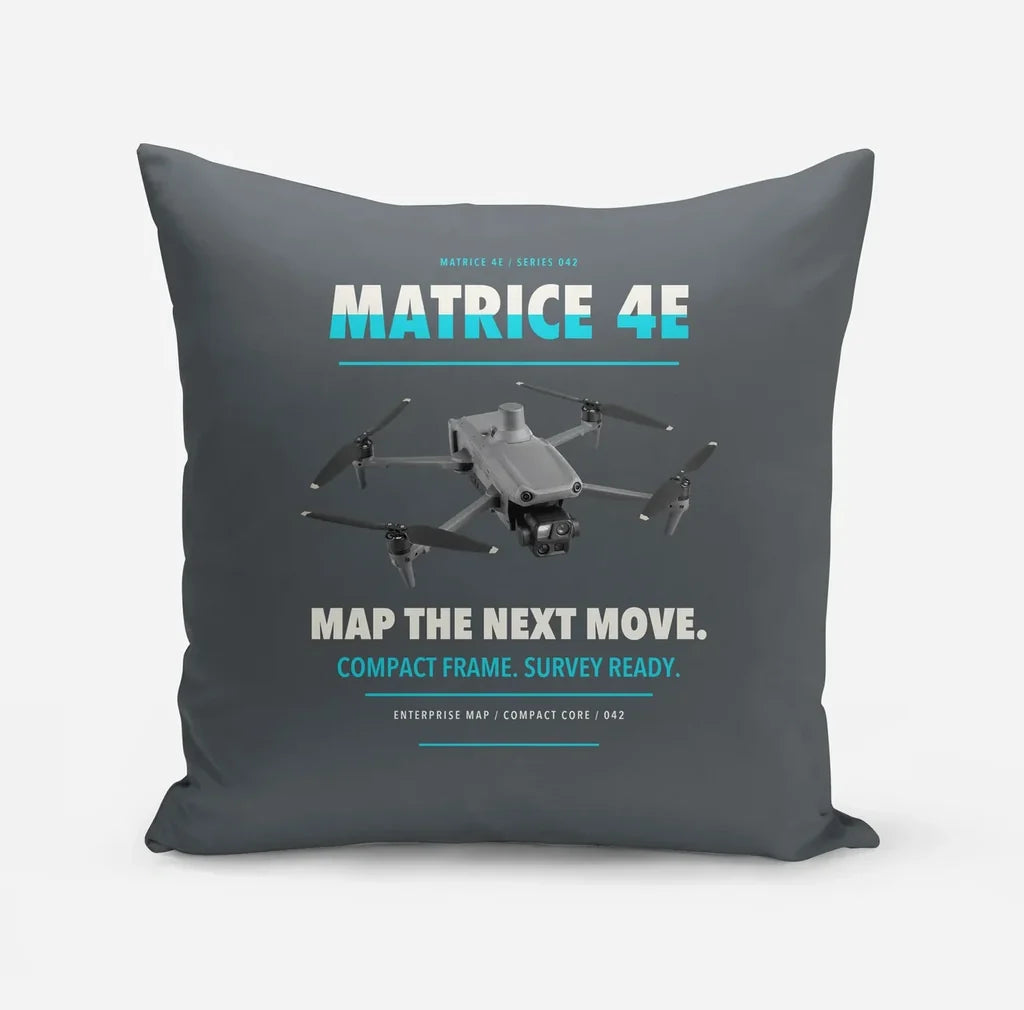 DJI Matrice 4E design on gray pillow