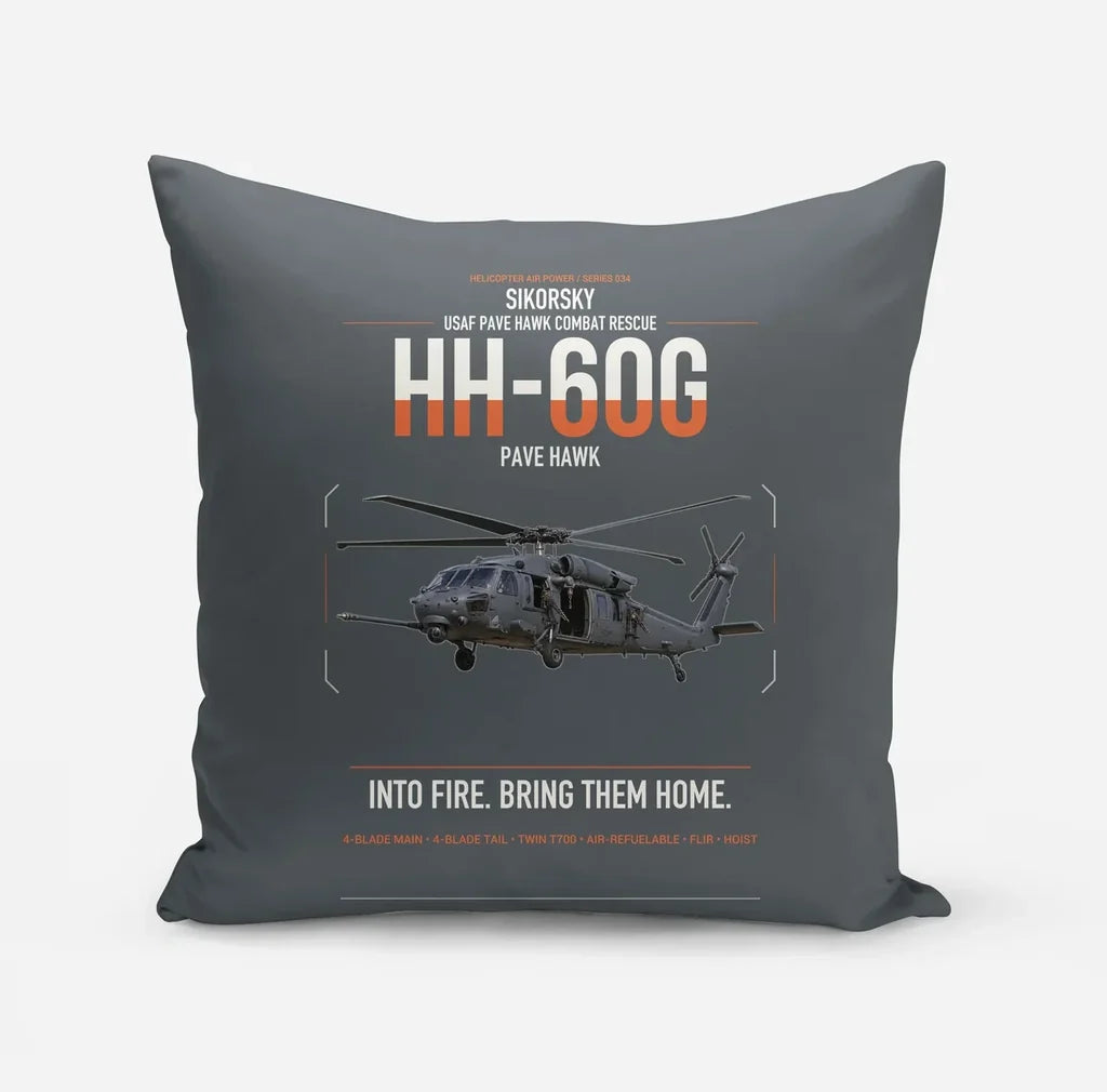 Sikorsky HH-60G Pave Hawk design on gray pillow