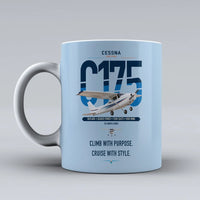 Thumbnail for Cessna 175 Skylark design on light blue ceramic mug, double-side print