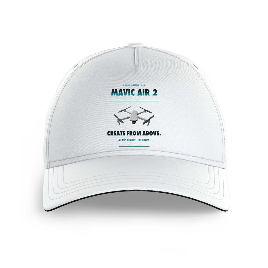 DJI Mavic Air 2 design on white printed hat