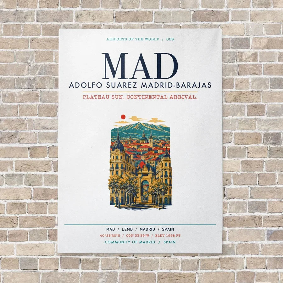 Adolfo Suarez Madrid-Barajas Airport MAD vertical canvas print - no frame - white background