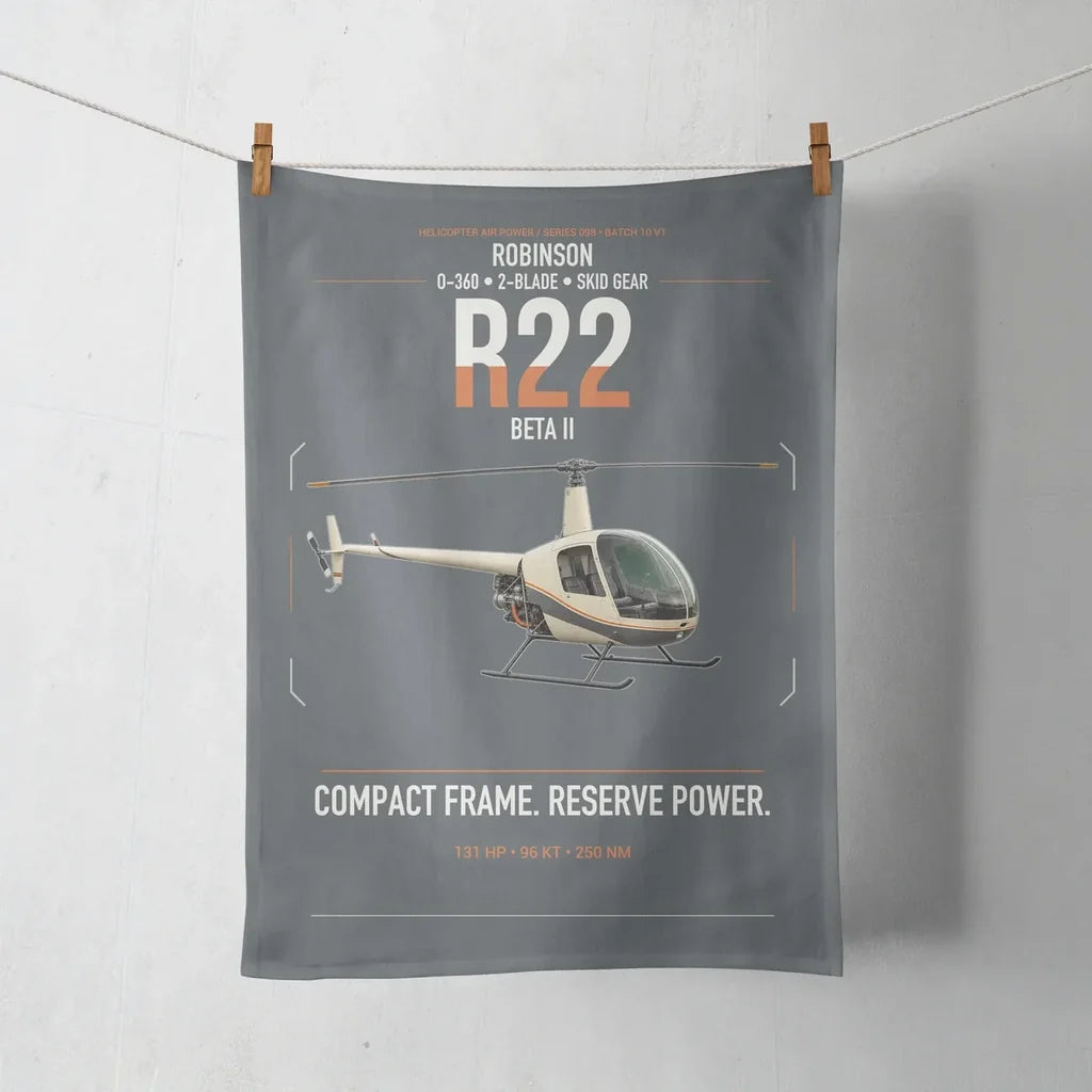 Robinson R22 Beta II design on gray towel
