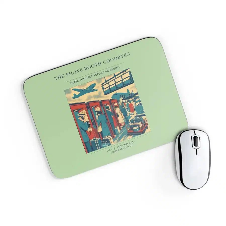 VINTAGE G4382 - The Phone Booth Goodbyes - Designed Mouse Pads design on lightgreen rectangle