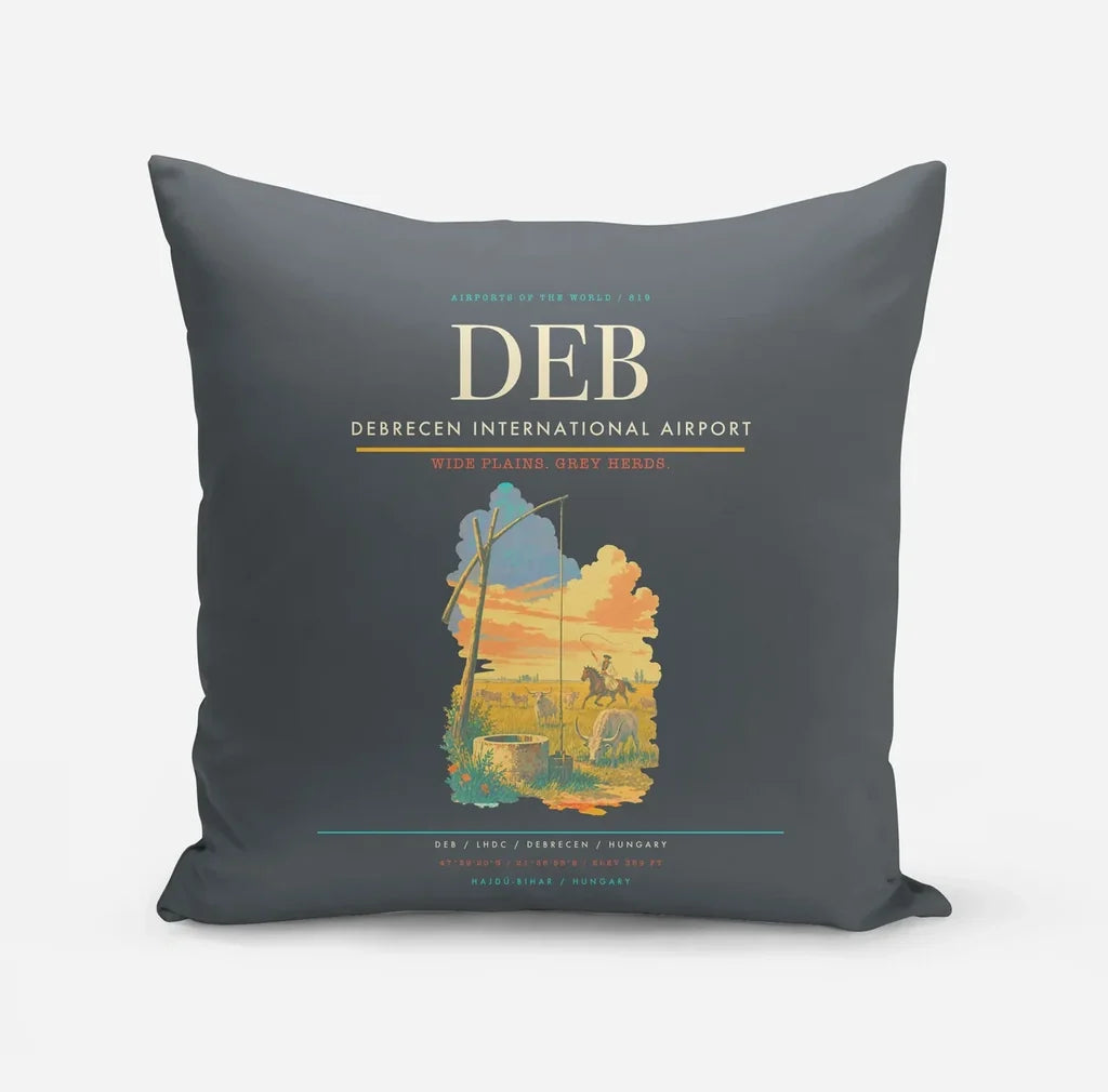 Debrecen International Airport (DEB) design on gray pillow