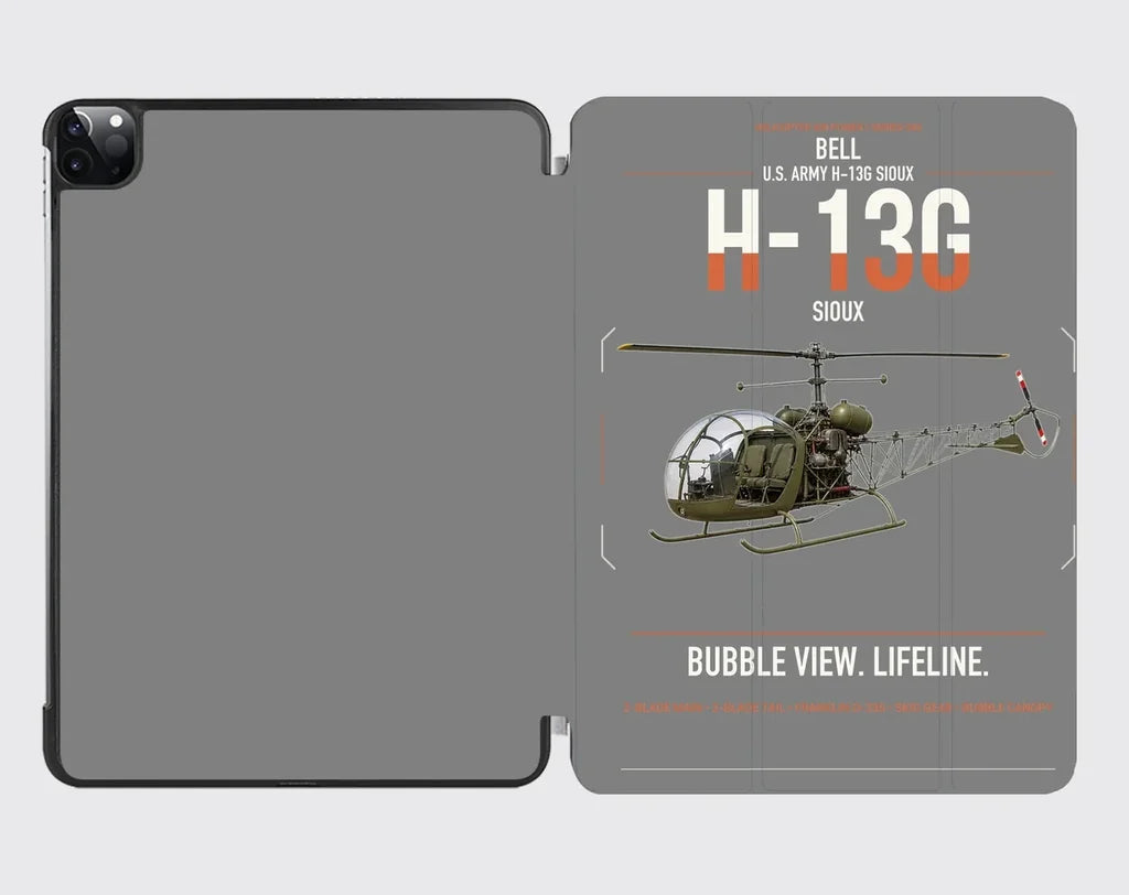 Bell H-13G Sioux design on gray ipad tablet case