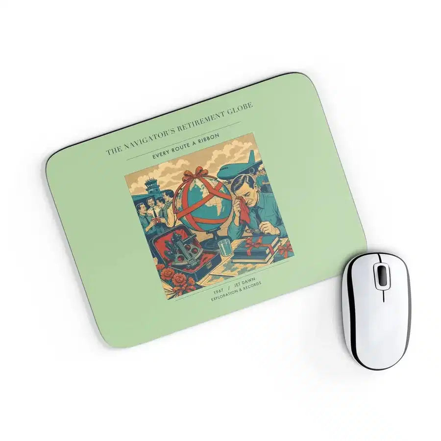 VINTAGE G4435 - The Navigator's Retirement Globe - Designed Mouse Pads design on lightgreen rectangle