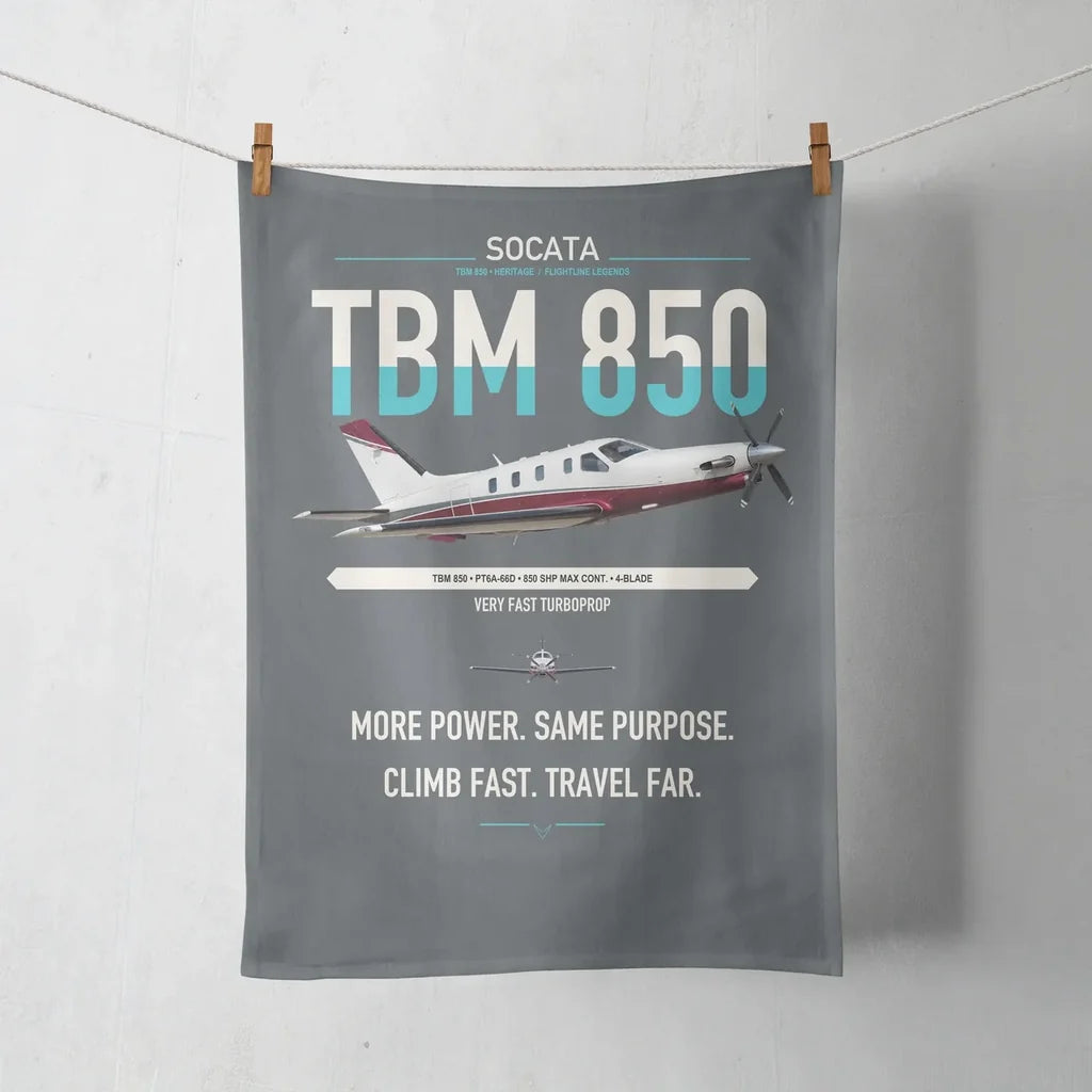 Socata TBM 850 design on gray towel