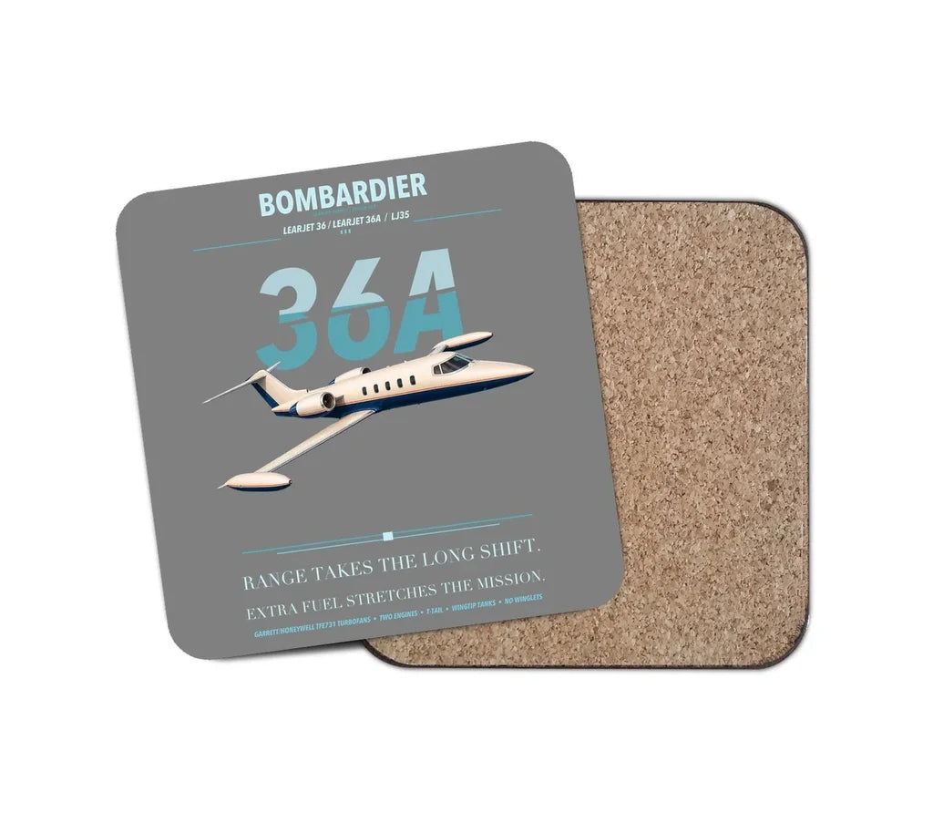 Bombardier Learjet 36A design on gray 1 piece coaster