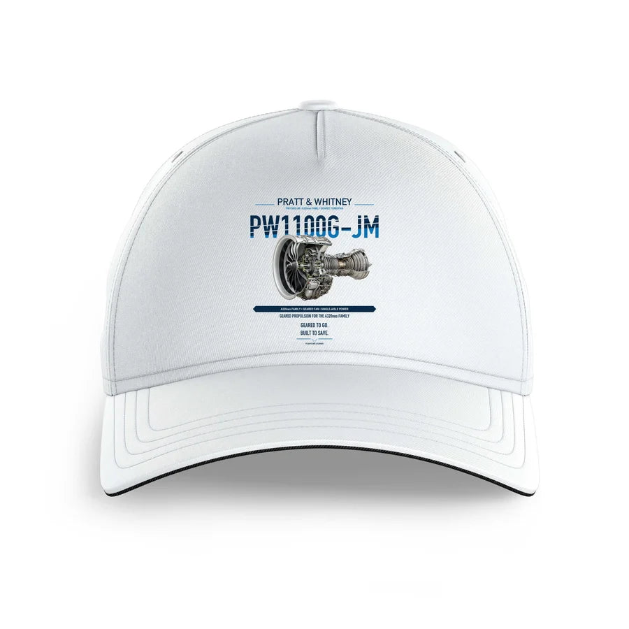 PW1100G-JM design on white printed hat