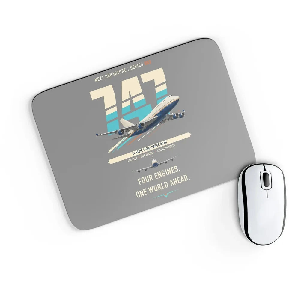 Boeing 747-400 design on gray rectangle mouse pad