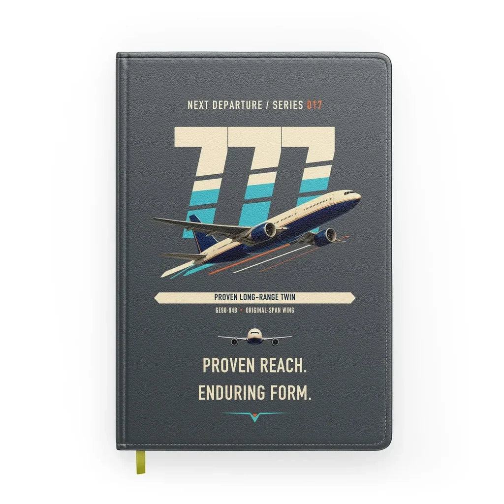 Boeing 777-200ER design on gray notebook