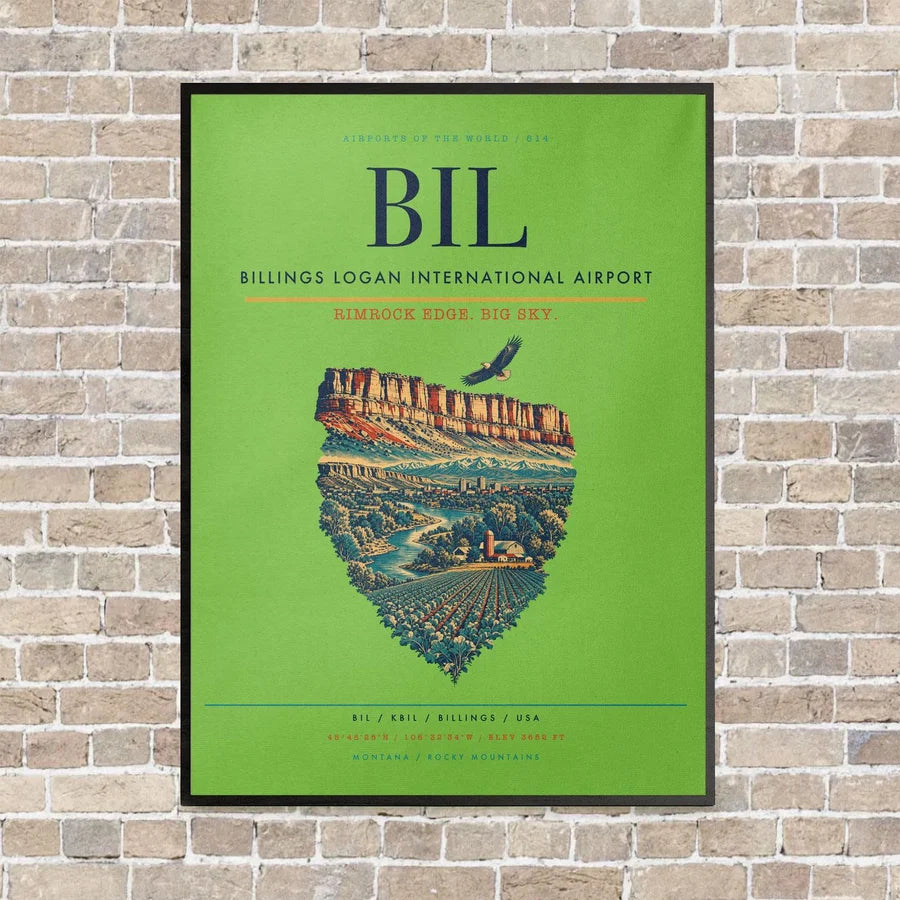 Billings Logan International Airport BIL - Canvas Framed - Light Green