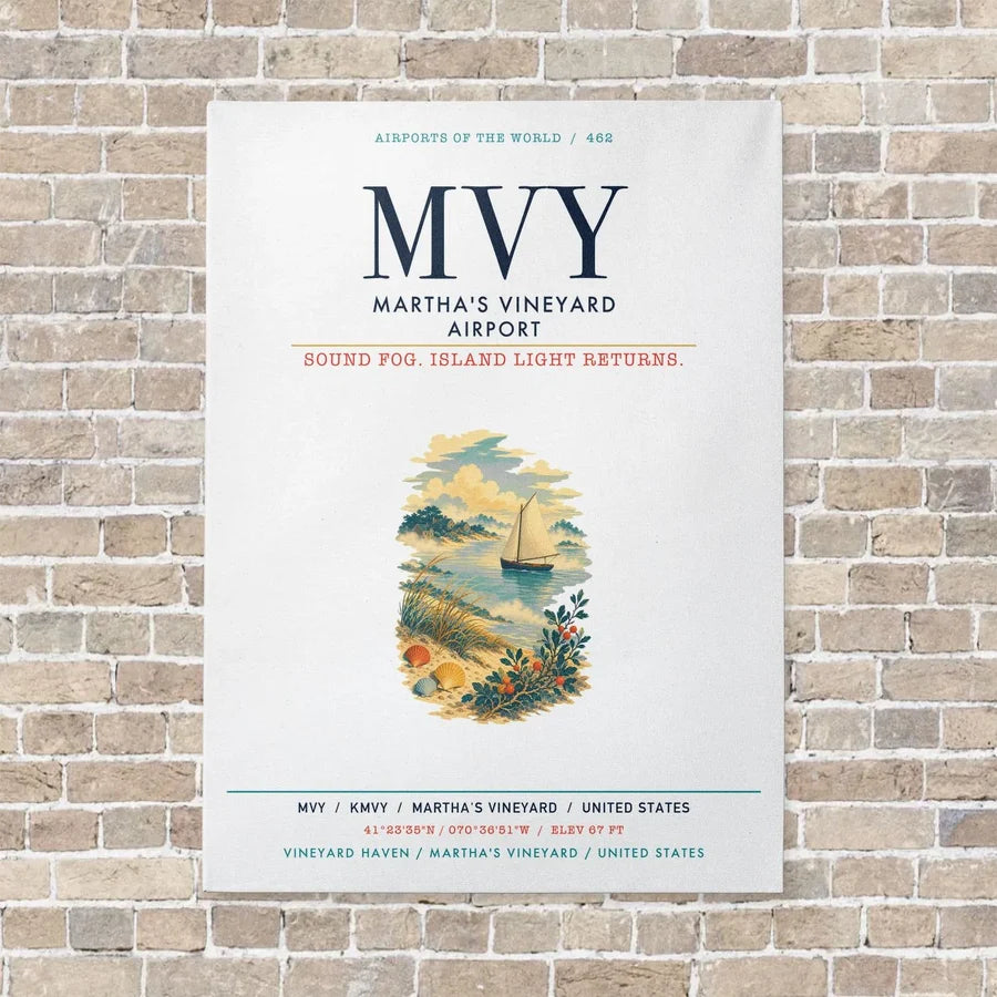 Martha's Vineyard Airport MVY vertical canvas print - no frame - white background