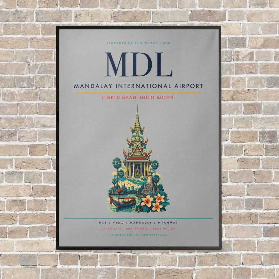 Mandalay International Airport MDL vertical canvas print - framed - light gray background
